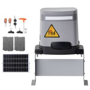 Solar Gate Opener, 280W Electric Gate Opener for Doors up to 65.6ft 1799lbs, Chain Drive Sliding Fence Door Motor with Infrared Sensor & 2 Remote Controls, Driveway Gates Opening System