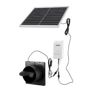 Solar Powered Fan, 20W Solar Panel with Battery Storage, 220 CFM Airflow, Adjustable Panel Angle, 2030 RPM High-Speed, Fast Air Exchange for Greenhouse, Grow Tents, Chicken Coops, Shelters