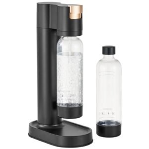 Sparkling Water Maker, Soda Maker Machine for Home Carbonating, Seltzer Water Starter Kit with 2 BPA-free 1L PET Bottles, Compatible with Mainstream Screw-in 60L CO2 Cylinder(NOT Included) Black