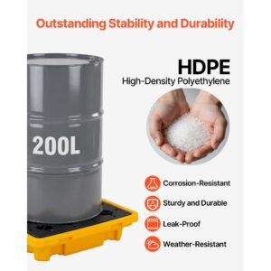 spill containment pallet 1 drum low profile spill containment modular platform 114 gallon sump 1543 lbs load capacity heavy duty polyethylene tray with drain 264 x 266 x 59 yellow 2.jpg