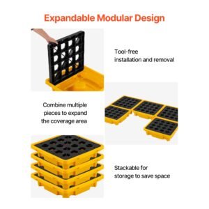 spill containment pallet 1 drum low profile spill containment modular platform 114 gallon sump 1543 lbs load capacity heavy duty polyethylene tray with drain 264 x 266 x 59 yellow 4.jpg