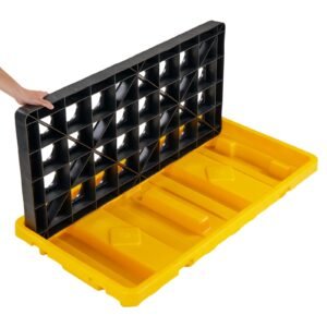 Spill Containment Pallet, 2 Drum Low Profile Spill Containment Modular Platform, 21 Gallon Sump, 4409 lbs Load Capacity, Heavy-Duty Polyethylene Tray with Drain, 51.8" x 26.8" x 5.9", Yellow