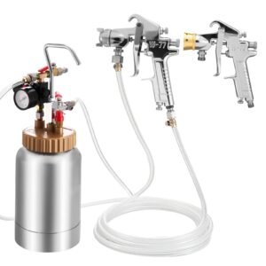 Spray Paint Pressure Pot, 0.5 Gal/2 L Pressure Pot Paint Sprayer, φ1.8mm + φ3mm Two Spray Guns Central Pneumatic Sprays Gun with Two 9.8 FT/3 m Hoses for Furniture, Car, Fence, Max 45 Psi