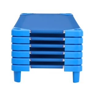 stackable kiddie cot, pack of 6, portable toddler nap cots, standard size 52" l x 23" w daycare cots for kids, preschool classroom daycare beds for sleeping, resting, naptime, blue