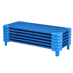 stackable kiddie cot, pack of 6, portable toddler nap cots, standard size 52" l x 23" w daycare cots for kids, preschool classroom daycare beds for sleeping, resting, naptime, blue