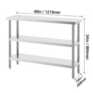 stainless steel food prep table 14 x 48 x 34 inch commercial kitchen worktable with 2 adjustable undershelf heavy duty prep table metal work table for bbq kitchen home and garage 5.jpg
