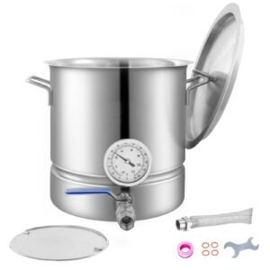 Stainless Steel Kettle, 5 GALLON Brewing Pot, Tri Ply Bottom for Beer, Brew Kettle Pot, Home Brewing Supplies Includes Lid, Handle, Thermometer, Ball Valve Spigot, Filter, Filter Tray