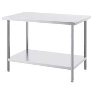 Stainless Steel Prep Table, 30 x 48 x 34 Inch, 880 lbs Load Capacity, Heavy Duty Metal Worktable with 3 Adjustable Height Levels, Commercial Workstation for Kitchen Garage Restaurant Backyard