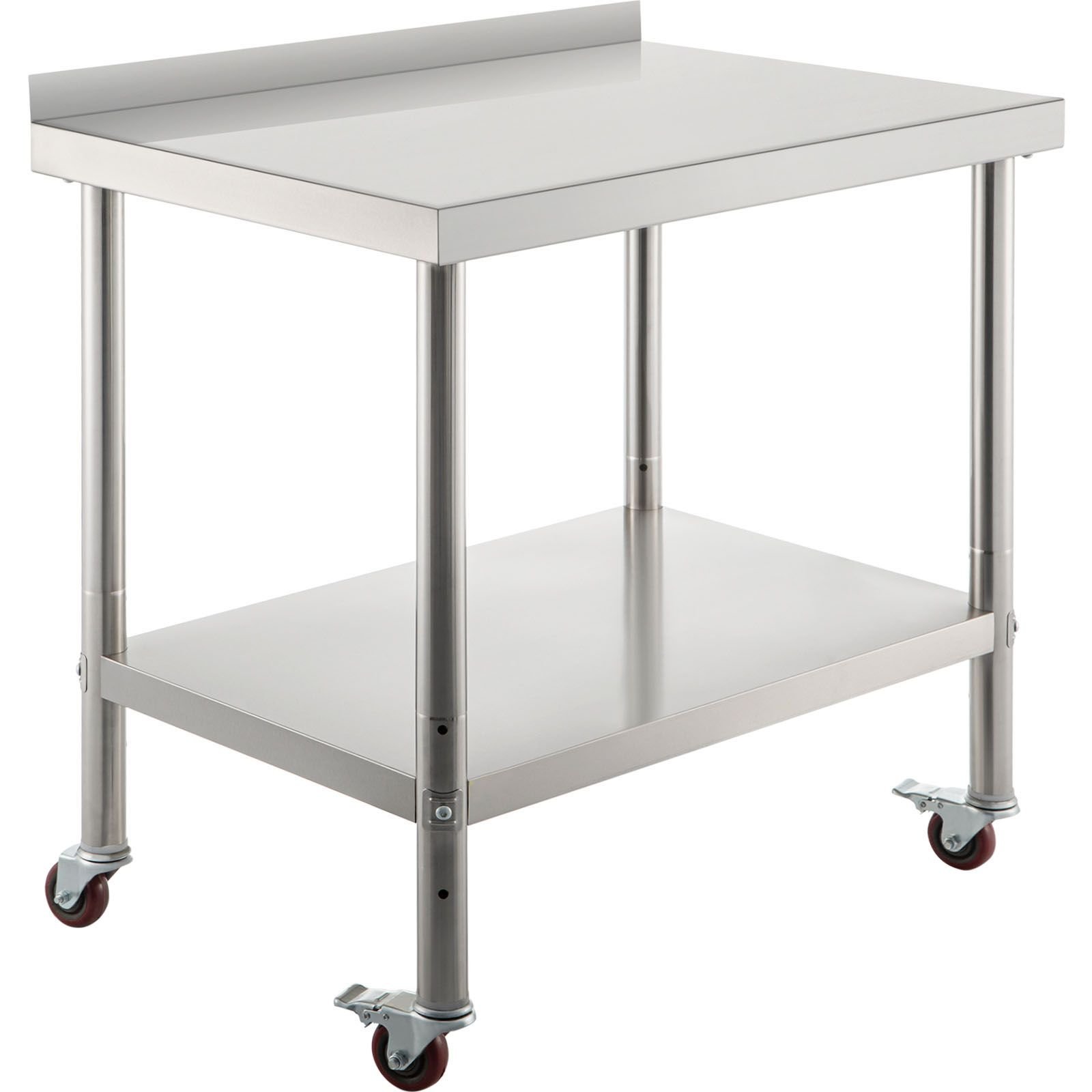 stainless steel prep table, 36 x 24 x 35 inch, 440lbs load capacity heavy duty metal worktable with backsplash adjustable undershelf & 4 casters, commercial workstation for kitchen restaurant
