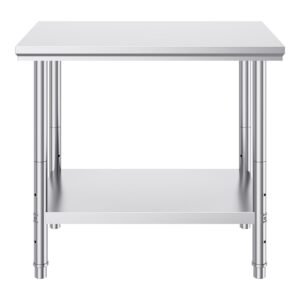 Stainless Steel Prep Table, 900x600x800 mm, 700 lbs Load Capacity, Heavy Duty Metal Worktable with 3 Adjustable Height Levels, Commercial Workstation for Kitchen Garage Restaurant Backyard