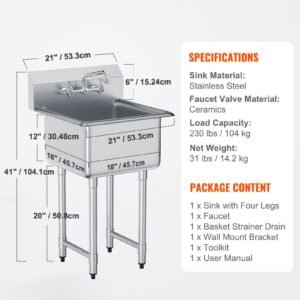 stainless steel prep utility sink 1 compartment free standing small sink include faucet legs 21x41 commercial single bowl sinks for garage restaurant kitchen laundry 1.jpg