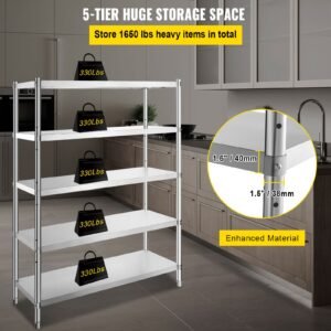 stainless steel shelves 48x185 inch 5 tier adjustable shelf storage unit stainless steel rack shelving heavy duty shelving for kitchen commercial office garage storage 330lb per shelf 2.jpg