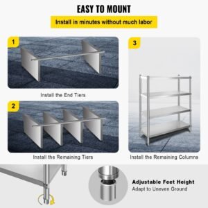 stainless steel shelving 468x185 inch 4 tier adjustable shelf storage unit stainless steel heavy duty shelving for kitchen commercial office garage storage 330lb per shelf 5.jpg