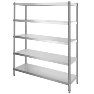 Stainless Steel Shelving 60x18.5 Inch 5 Tier Adjustable Shelf Storage Unit Stainless Steel Heavy Duty Shelving for Kitchen Commercial Office Garage Storage 330lb Per Shelf