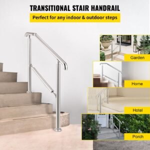 stainless steel transitional handrail fit for level surface and 2 to 3 adjustable stair indoor outdoor step railings 441lb capacity with installation kit porch diy silver 1.jpg