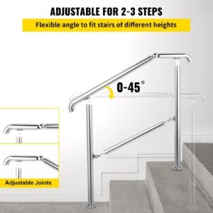 stainless steel transitional handrail fit for level surface and 2 to 3 adjustable stair indoor outdoor step railings 441lb capacity with installation kit porch diy silver 2.jpg