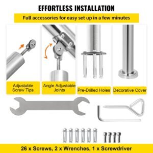 stainless steel transitional handrail fit for level surface and 2 to 3 adjustable stair indoor outdoor step railings 441lb capacity with installation kit porch diy silver 5.jpg
