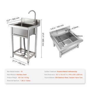 stainless steel utility sink 1 compartment free standing small sink include faucet legs 16 x 13 x 87 in commercial single bowl sinks for garage restaurant kitchen laundry 3.jpg