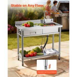 stainless steel utility sink free standing single bowl commercial kitchen sink with drawer faucet and hot cold water pipe utility basin for garage restaurant laundry 394 x 197 x 37 in 5.jpg