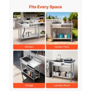 stainless steel utility sink free standing single bowl commercial kitchen sink with faucet 394 x 197 x 37 in utility right basin with hot cold water pipe for garage restaurant laundry 5.jpg