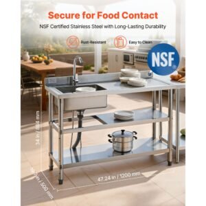 stainless steel utility sink free standing single bowl commercial kitchen sink with faucet and hot cold water pipe dual storage shelves for garage restaurant laundry 472 x 197 x 37 in 1.jpg