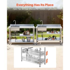 stainless steel utility sink free standing single bowl commercial kitchen sink with faucet and hot cold water pipe dual storage shelves for garage restaurant laundry 472 x 197 x 37 in 2.jpg