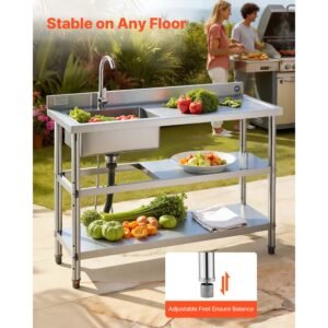 stainless steel utility sink free standing single bowl commercial kitchen sink with faucet and hot cold water pipe dual storage shelves for garage restaurant laundry 472 x 197 x 37 in 5.jpg