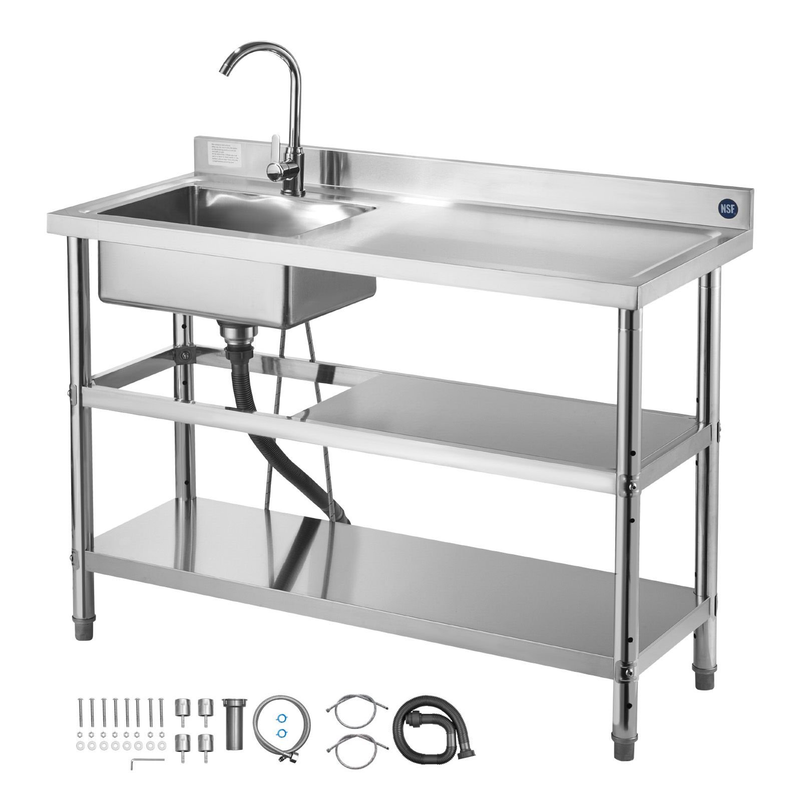 stainless steel utility sink free standing single bowl commercial kitchen sink with faucet and hot cold water pipe dual storage shelves for garage restaurant laundry 472 x 197 x 37 in.jpg