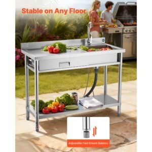 stainless steel utility sink rolling single bowl commercial kitchen sink with drawer faucet and hot cold water pipe utility basin for garage restaurant laundry 472 x 197 x 37 in 5.jpg