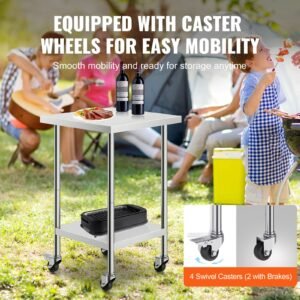 stainless steel work table 24 x 24 x 38 inch 700 lbs load capacity with 4 wheels 3 adjustable height levels heavy duty food prep worktable for commercial kitchen restaurant silver 3.jpg