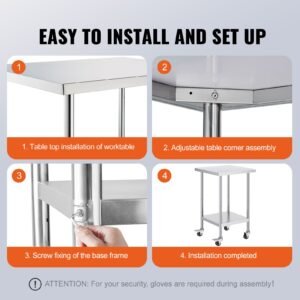 stainless steel work table 24 x 24 x 38 inch 700 lbs load capacity with 4 wheels 3 adjustable height levels heavy duty food prep worktable for commercial kitchen restaurant silver 5.jpg