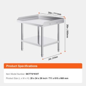 stainless steel work table 24 x 28 x 26 inch commercial food prep worktable 3 sided backsplash heavy duty prep worktable metal work table with adjustable height for restaurant home hotel 4.jpg