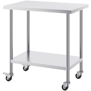 Stainless Steel Work Table 24 x 36 x 38 Inch, with 4 Wheels, 3 Adjustable Height Levels, Heavy Duty Food Prep Worktable for Commercial Kitchen Restaurant, Silver