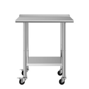 Stainless Steel Work Table, 24x30 inch Food Prep Table with Wheels and Backsplash, Commercial Kitchen Workstation with Adjustable Undershelf, Metal Utility Worktable, for Restaurant Home Outdoor