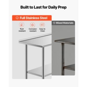 stainless steel work table 24x36 inch food prep table with backsplash commercial kitchen workstation with adjustable undershelf metal heavy duty utility worktable for restaurant home outdoor 2.jpg