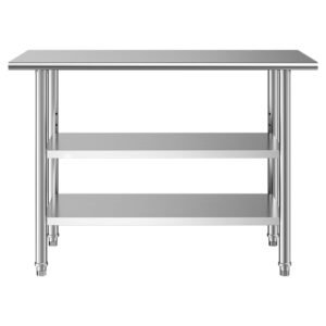 Stainless Steel Work Table, 24x48 Inch Food Prep Table with 2 Shelves, Commercial Kitchen Workstation, Metal Heavy Duty Utility Worktable, for Restaurant Home Hotel Garage Outdoor
