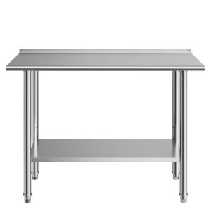 Stainless Steel Work Table, 24x48 Inch Food Prep Table with Backsplash, Commercial Kitchen Workstation with Adjustable Undershelf, Metal Heavy Duty Utility Worktable, for Restaurant Home Outdoor