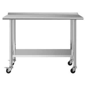 Stainless Steel Work Table, 24x48 inch Food Prep Table with Wheels, Commercial Kitchen Workstation with Adjustable Undershelf, Metal Heavy Duty Utility Worktable, for Restaurant Home Outdoor
