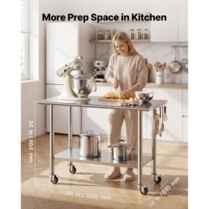 stainless steel work table 24x48 inch food prep table with wheels commercial kitchen workstation with adjustable undershelf metal utility worktable for restaurant home outdoor 1.jpg