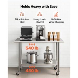 stainless steel work table 24x48 inch food prep table with wheels commercial kitchen workstation with adjustable undershelf metal utility worktable for restaurant home outdoor 3.jpg