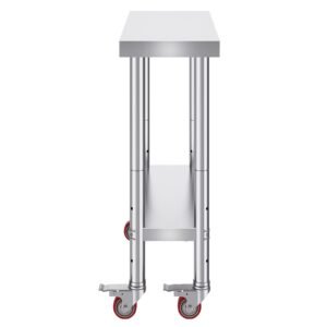 Stainless Steel Work Table 30 x 12 x 34 Inch, 700 LBS Load Capacity with 4 Wheels, 3 Adjustable Height Levels, Heavy Duty Food Prep Worktable for Commercial Kitchen Restaurant, Silver