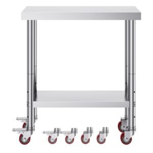 stainless steel work table 30 x 18 x 34 inch 700 lbs load capacity with 4 wheels 3 adjustable height levels heavy duty food prep worktable for commercial kitchen restaurant silver 2.jpg