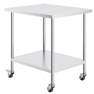 stainless steel work table 30 x 18 x 38 inch with 4 wheels 3 adjustable height levels heavy duty food prep worktable for commercial kitchen restaurant silver.jpg