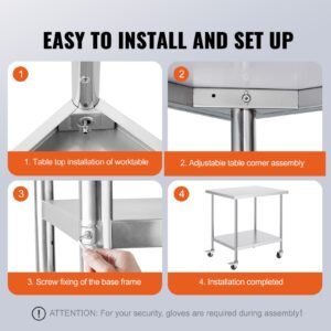 stainless steel work table 30 x 18 x 38 inch with 4 wheels 3 adjustable height levels heavy duty food prep worktable for commercial kitchen restaurant silver 5.jpg