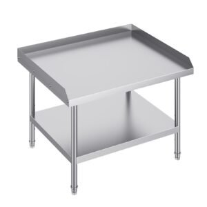 Stainless Steel Work Table, 30 x 36 x 26 Inch Commercial Food Prep Worktable, 3-Sided Backsplash Heavy Duty Prep Worktable, Metal Work Table with Adjustable Height for Restaurant Home Hotel