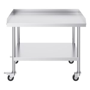 Stainless Steel Work Table, 30 x 36 x 30 Inch Commercial Food Prep Worktable with 4 Wheels, Casters, 3-Sided Backsplash Heavy Duty Prep Worktable, Metal Work Table for Restaurant Home Hotel