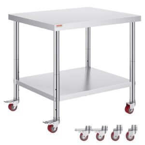 stainless steel work table 36 x 30 x 34 inch 700 lbs load capacity with 4 wheels 3 adjustable height levels heavy duty food prep worktable for commercial kitchen restaurant silver 1.jpg