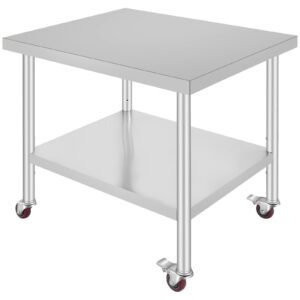 stainless steel work table 36 x 30 x 34 inch 700 lbs load capacity with 4 wheels 3 adjustable height levels heavy duty food prep worktable for commercial kitchen restaurant silver 3.jpg