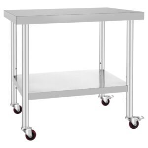 stainless steel work table 36 x 30 x 34 inch 700 lbs load capacity with 4 wheels 3 adjustable height levels heavy duty food prep worktable for commercial kitchen restaurant silver.jpg