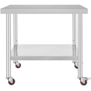 stainless steel work table 36 x 30 x 34 inch 700 lbs load capacity with 4 wheels 3 adjustable height levels heavy duty food prep worktable for commercial kitchen restaurant silver 4.jpg